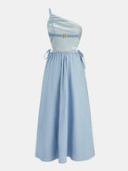 Cutout Tie-Side Cotton Linen Midi Dress