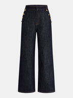Double Row Metal Detail Denim Pants