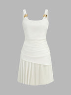Ruched Pleated Mini Dress