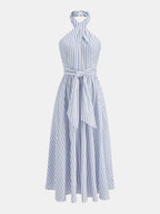 Striped Halter Tie-Waist Maxi Dress
