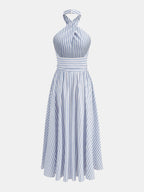 Striped Halter Tie-Waist Maxi Dress