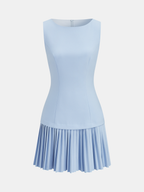 Boat Neck Sleeveless Pleated Mini Dress