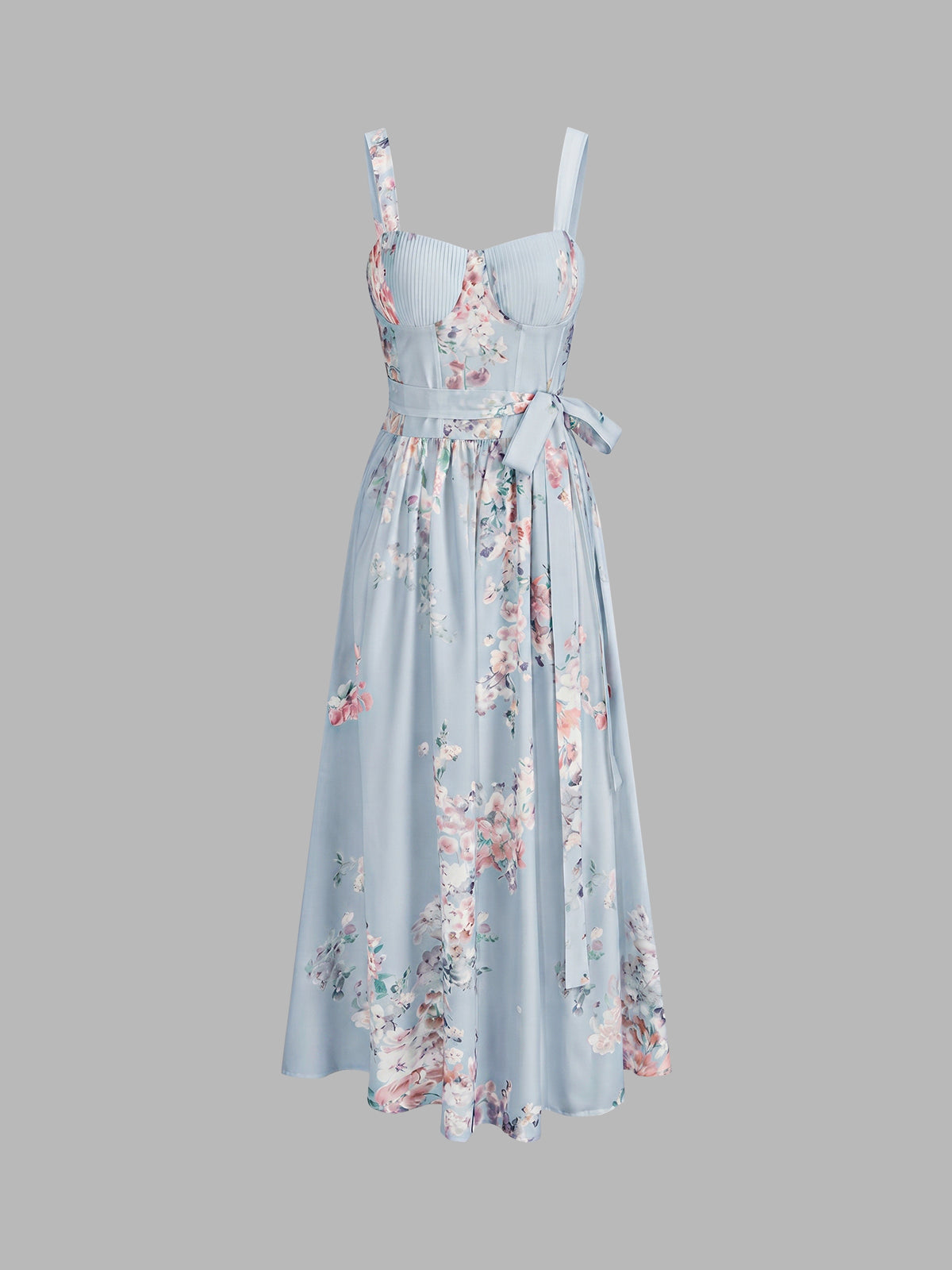 Cotton Watercolor Floral Corset Midi Dress