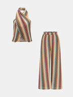 Multicolor Striped Knit Halter Top & Pants Set