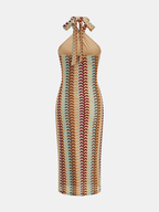 Multicolor Striped Knit Halter Midi Dress