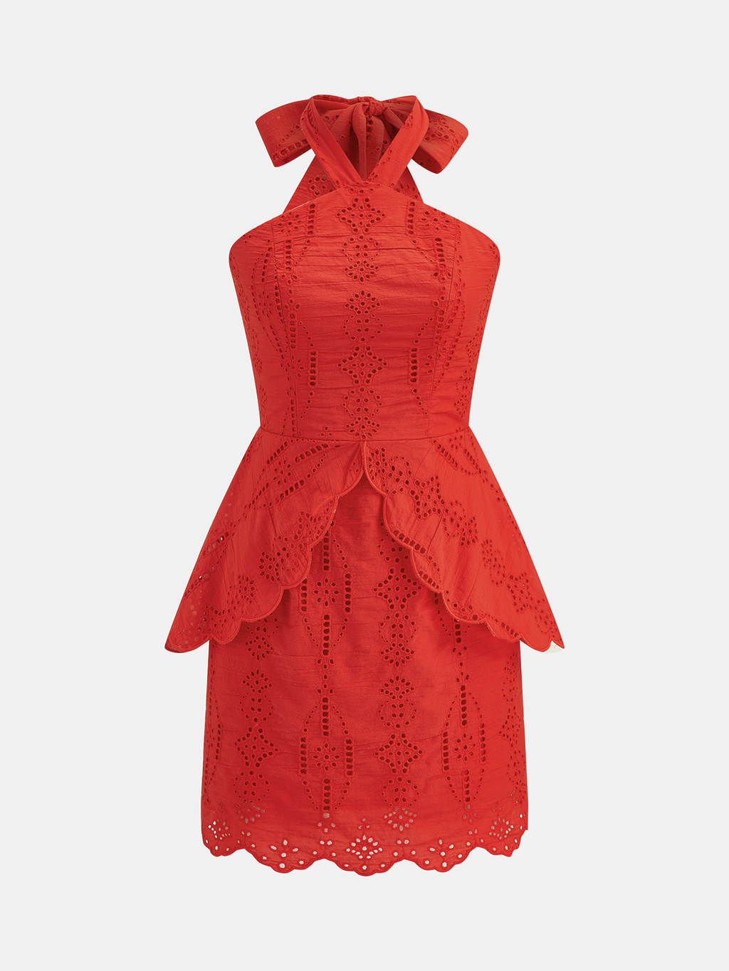 Eyelet Halter Layered Mini Dress
