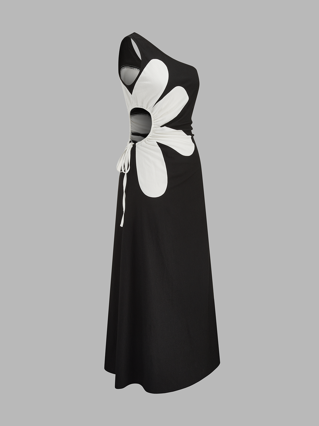 One Shoulder Big Floral Cutout Maxi Dress