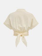 V-Neck Cinched Waist Cotton Linen Blouse