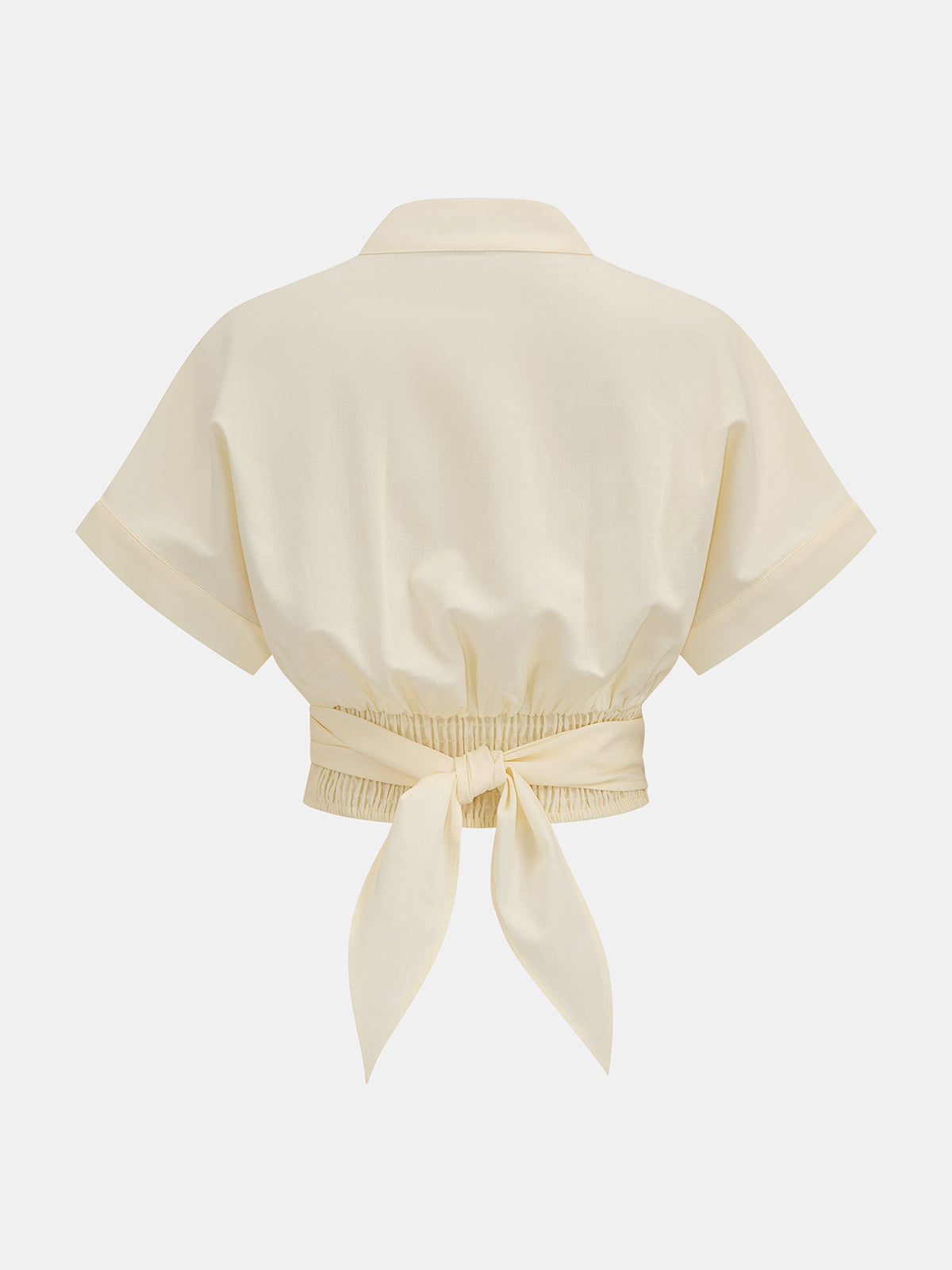 V-Neck Cinched Waist Cotton Linen Blouse