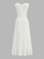V-Neck Sleeveless Pleated Panel Midi Dress