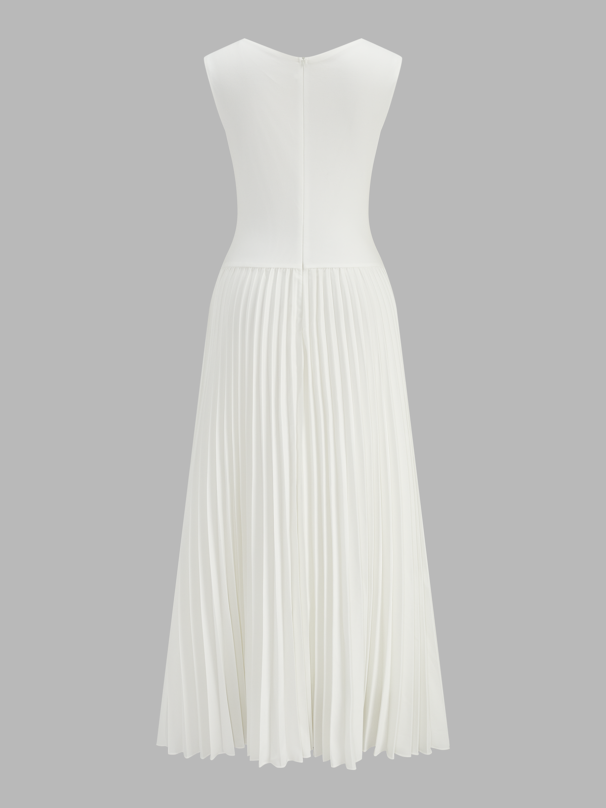 V-Neck Sleeveless Pleated Panel Midi Dress
