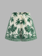 Tropical Print Halter Top & Drawstring Shorts Set