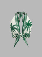 Tropical Print Halter Top & Drawstring Shorts Set