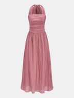 Crinkled Textured Halter Maxi Dress