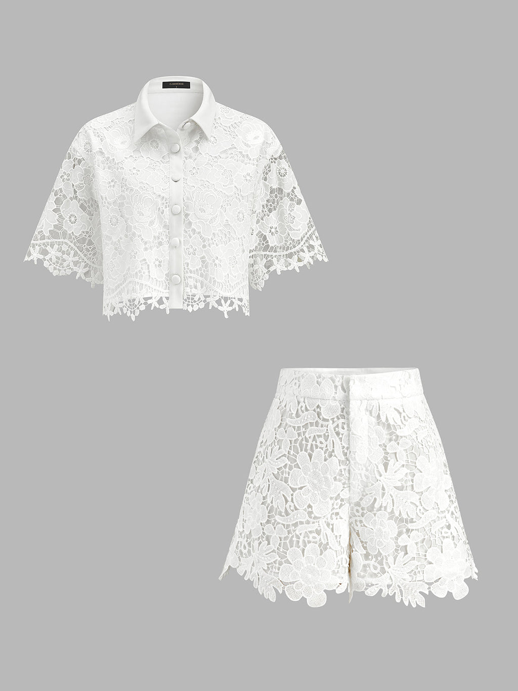 Guipure Lace Short Sleeve Shirt & Shorts Set
