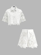 Guipure Lace Short Sleeve Shirt & Shorts Set