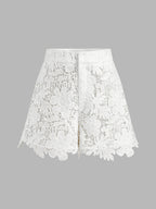Guipure Lace Short Sleeve Shirt & Shorts Set