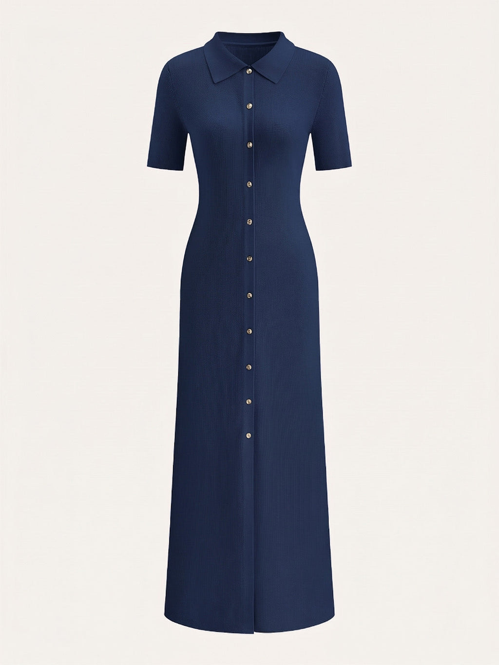 Metal Button Collar Midi Dress in Premium Fabric