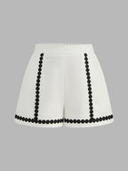Contrast Trim Corset Shorts Set