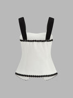 Contrast Trim Corset Shorts Set