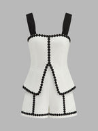 Contrast Trim Corset Shorts Set