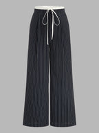 Contrast Waistband Drawstring Pinstripe Pants