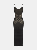 Crisscross Hollow Knit Slip Maxi Dress