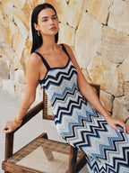 Chevron Open Knit Midi Slip Dress