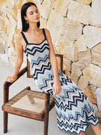 Chevron Open Knit Midi Slip Dress