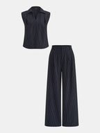 Pinstriped Sleeveless Shirt & Pants Set