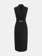 Lapel Sleeveless Belted Wrap Maxi Dress
