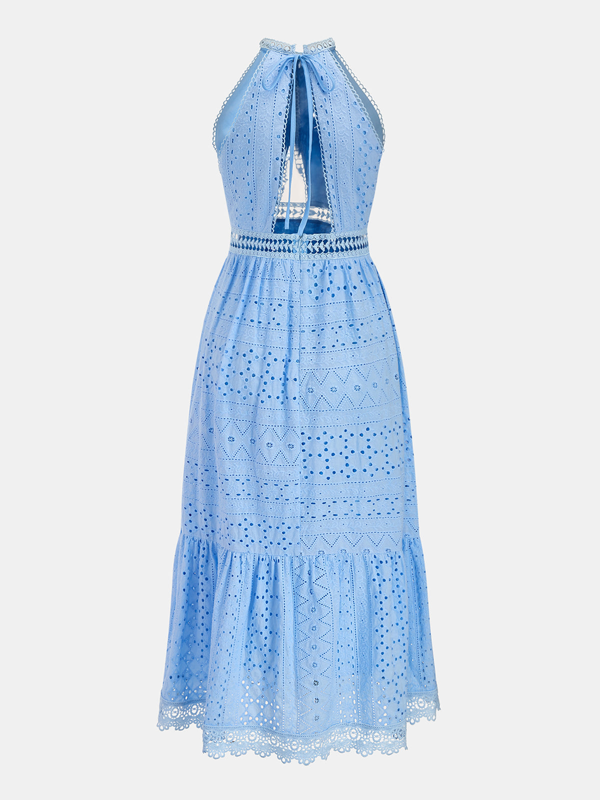 Halter Eyelet Cutout Midi Dress