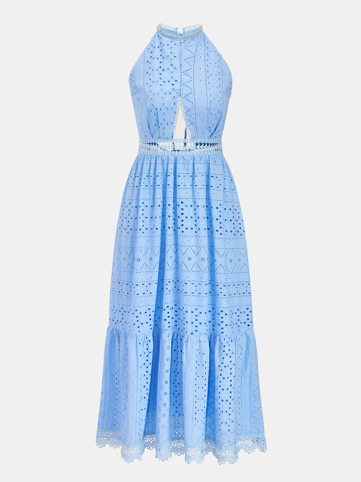 Halter Eyelet Cutout Midi Dress