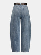 Bandana Belted Seam Detail Barrel Jeans