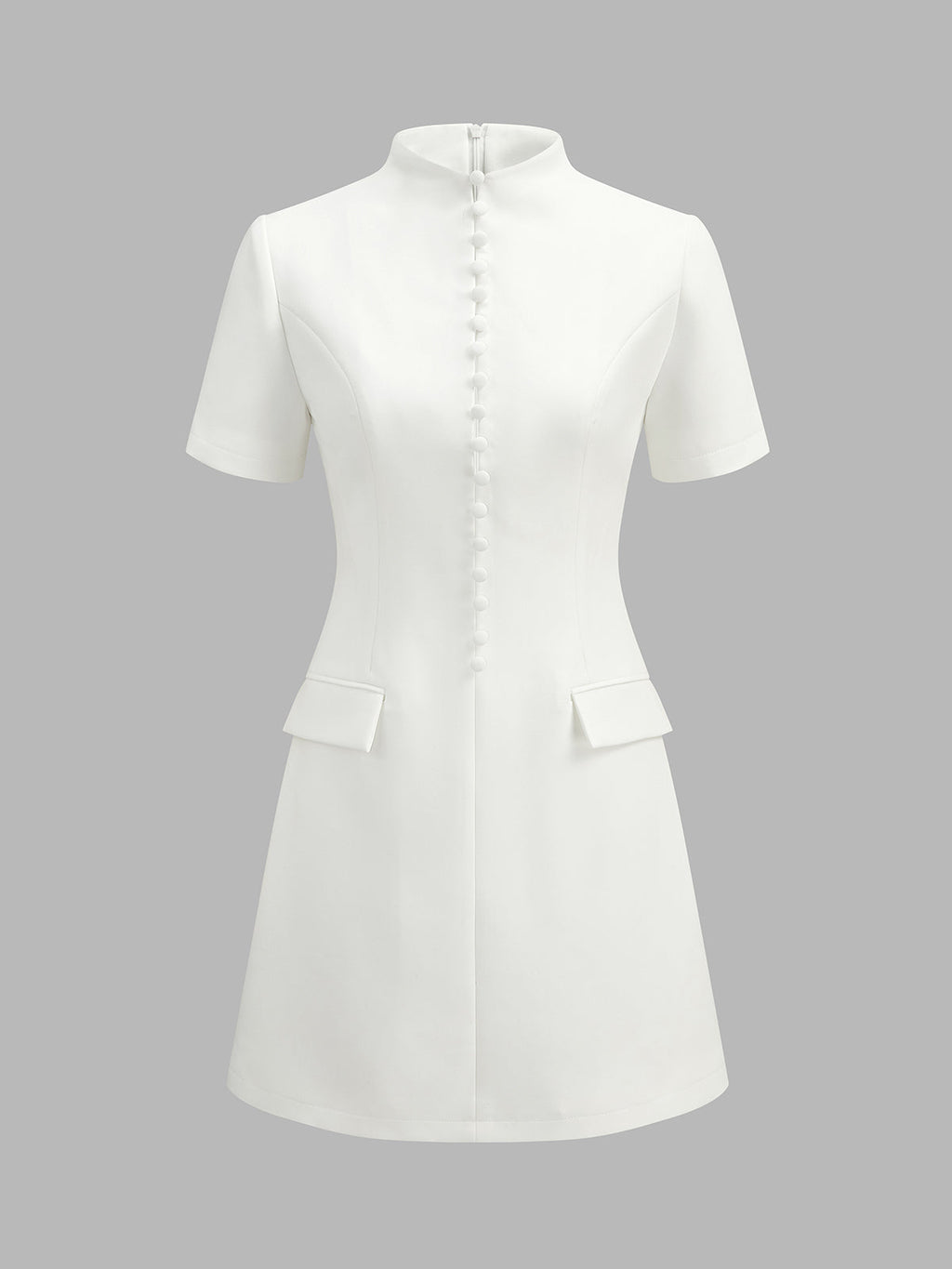 Stand Collar Button Slim Mini Dress
