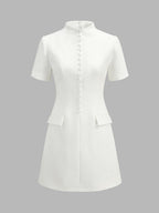 Stand Collar Button Slim Mini Dress