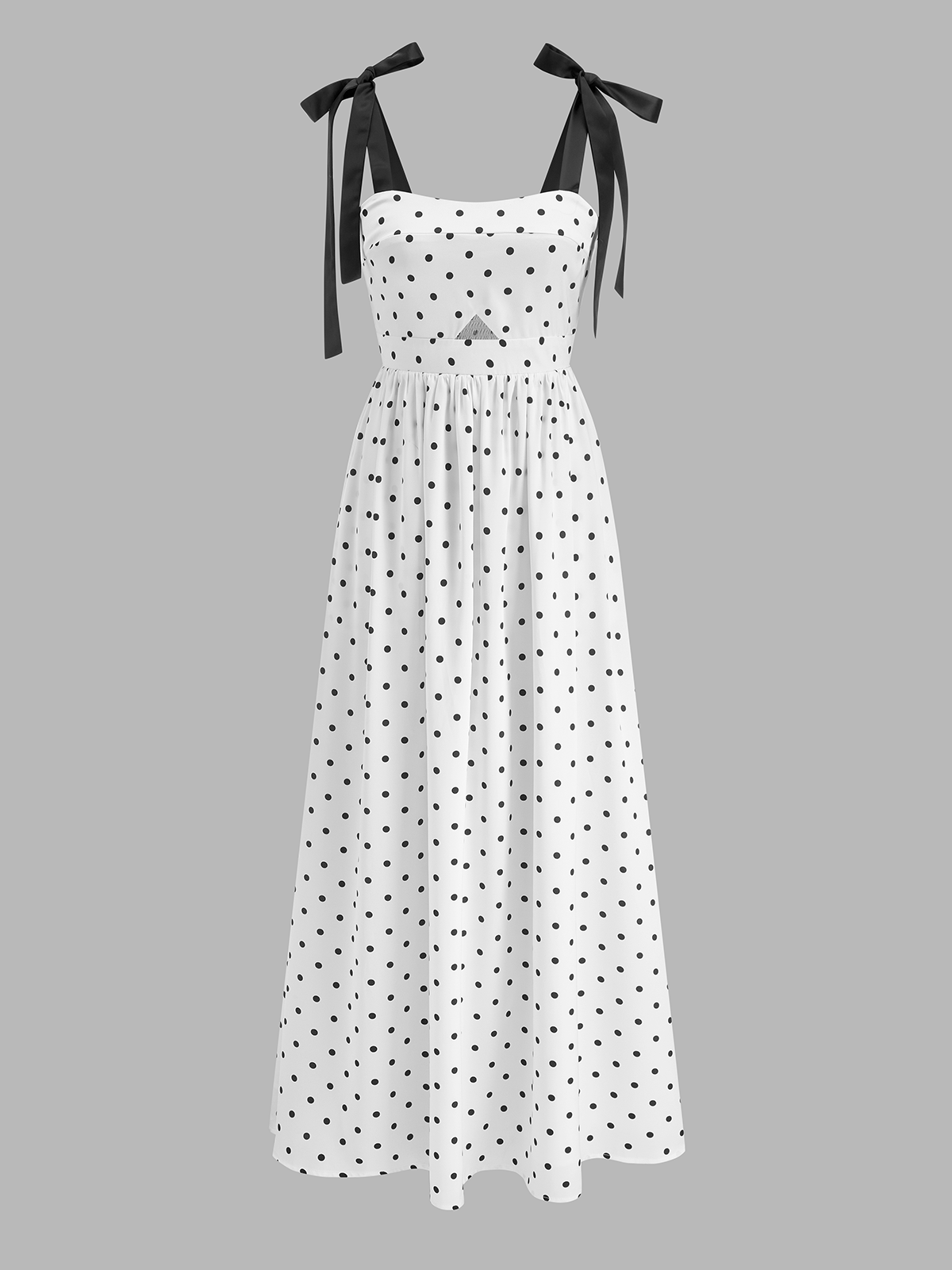 Bow Strap Polka Dot Midi Slip Dress