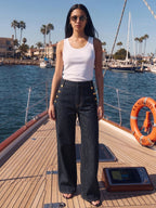 Double Row Metal Detail Denim Pants