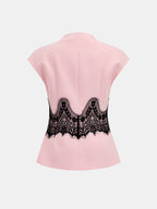 Lace Panel Cap Sleeve Blouse & Pants Set