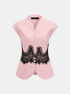 Lace Panel Cap Sleeve Blouse & Pants Set