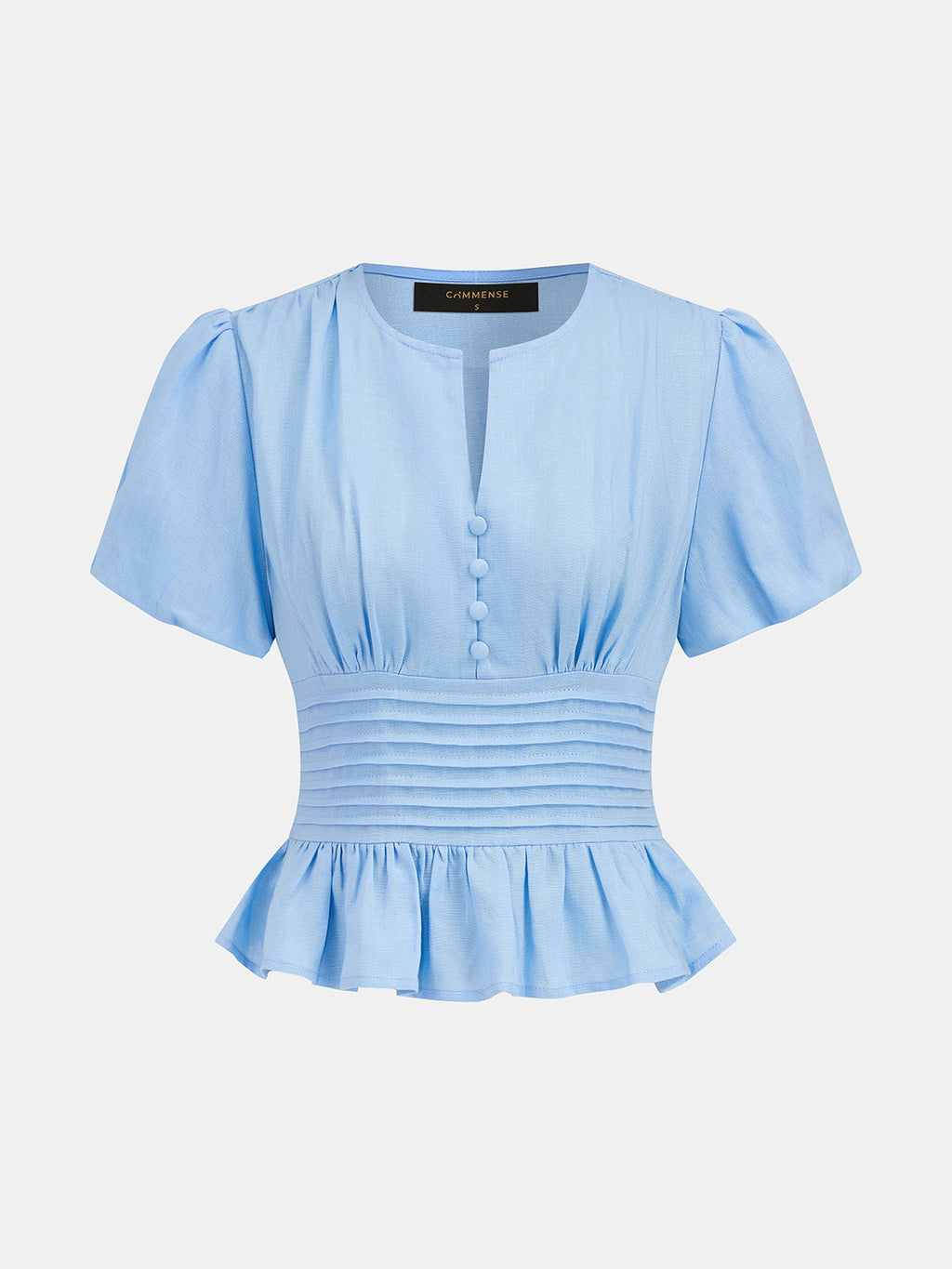 Linen Blend Cinched Waist Peplum Blouse