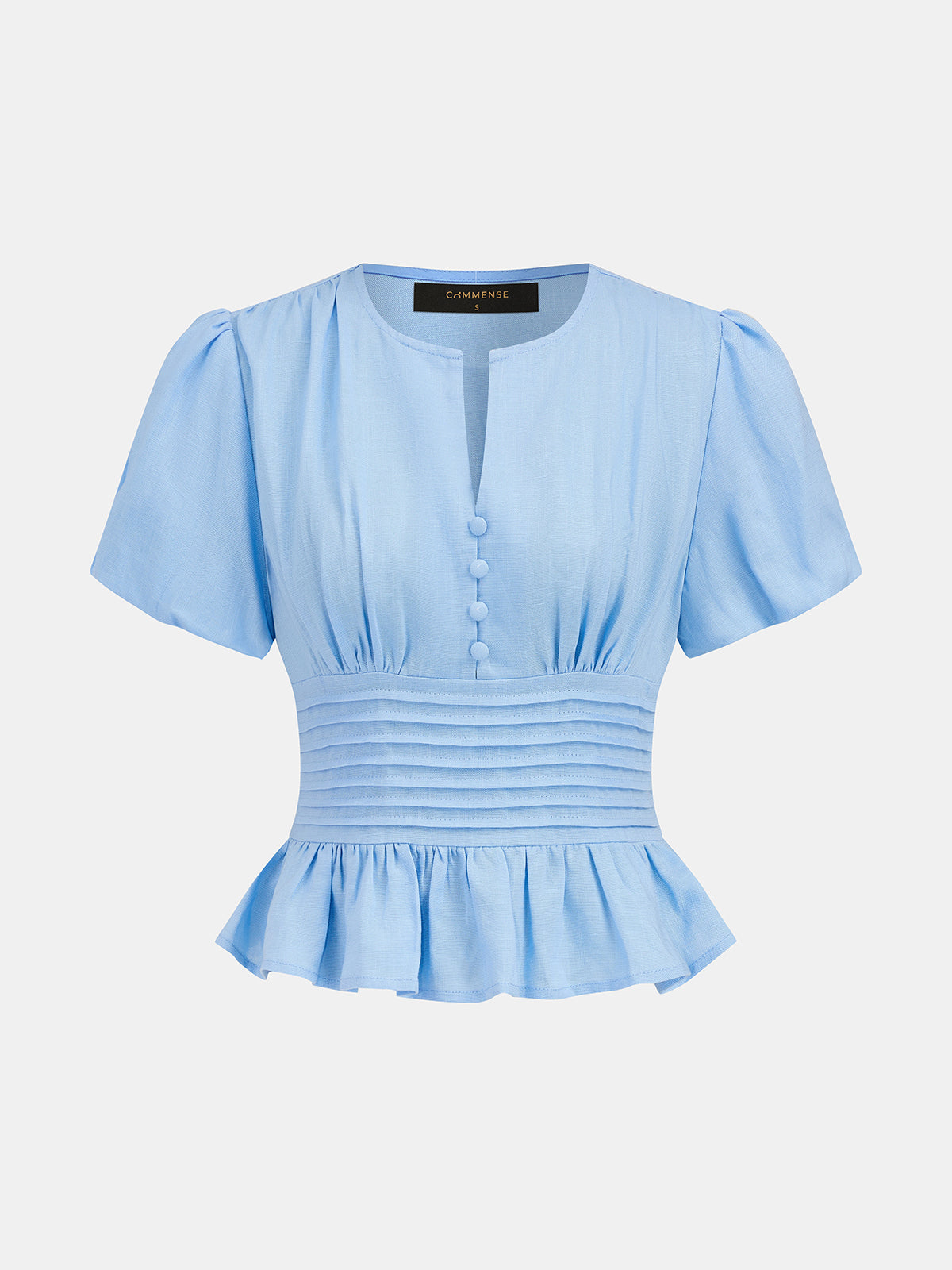 Linen Blend Cinched Waist Peplum Blouse