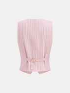 Pinstriped Cotton Linen Vest & Pants Set
