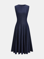 Sleeveless Flared Denim Midi Dress