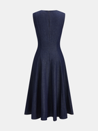 Sleeveless Flared Denim Midi Dress