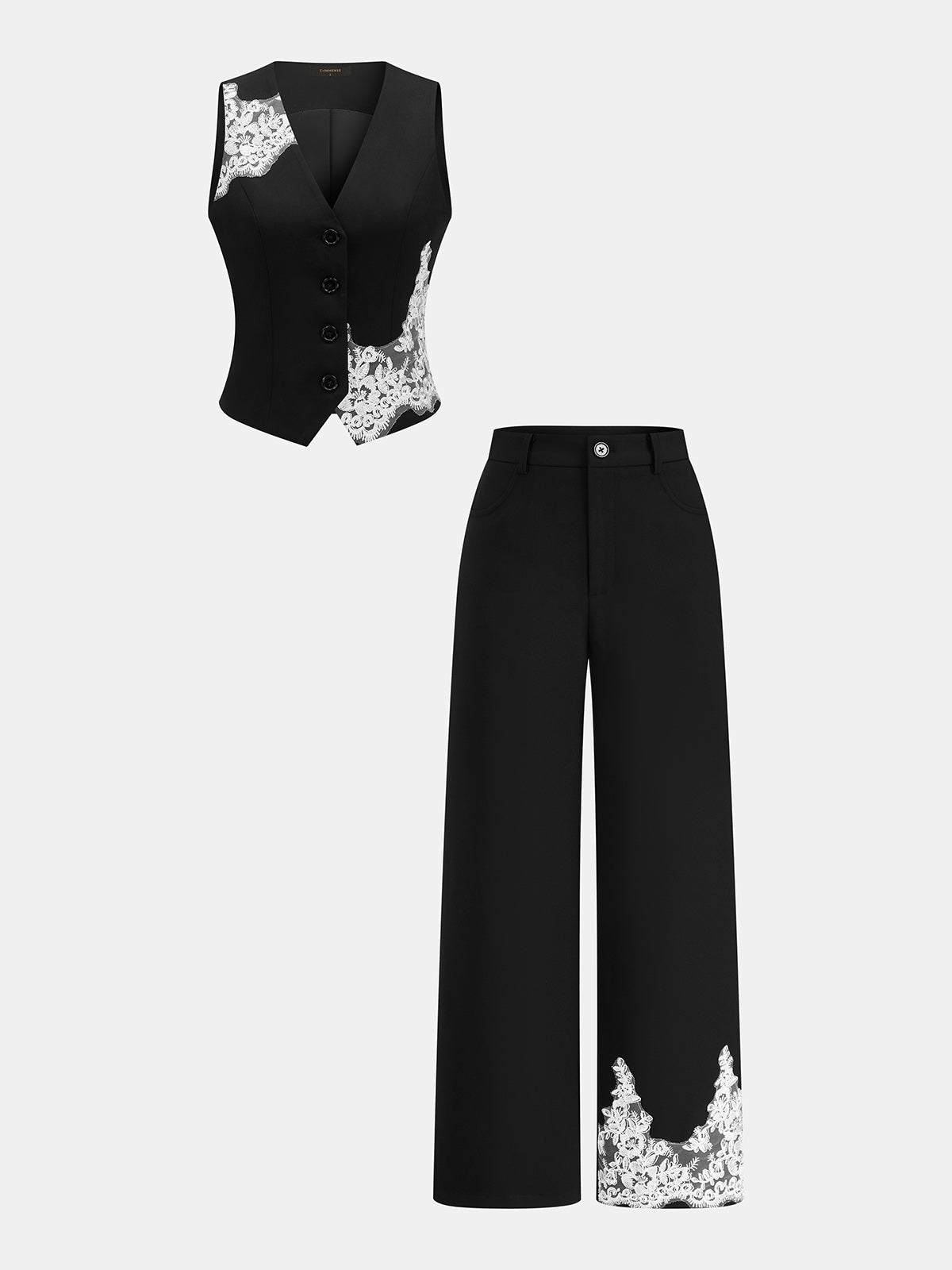 Lace Patch Two Piece Pants Set