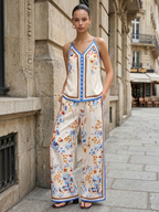 Floral Border Print Cami Top & Wide Leg Pants Set