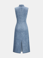 Denim Tie-Neck Midi Dress