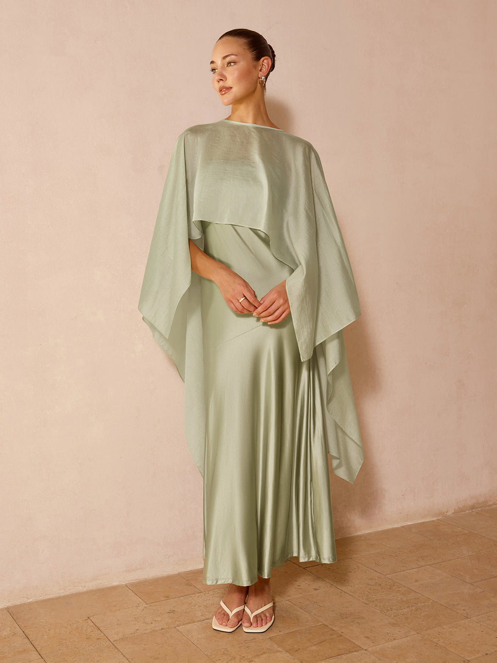 Sheer Capelet & Cami Dress Two-Piece Set