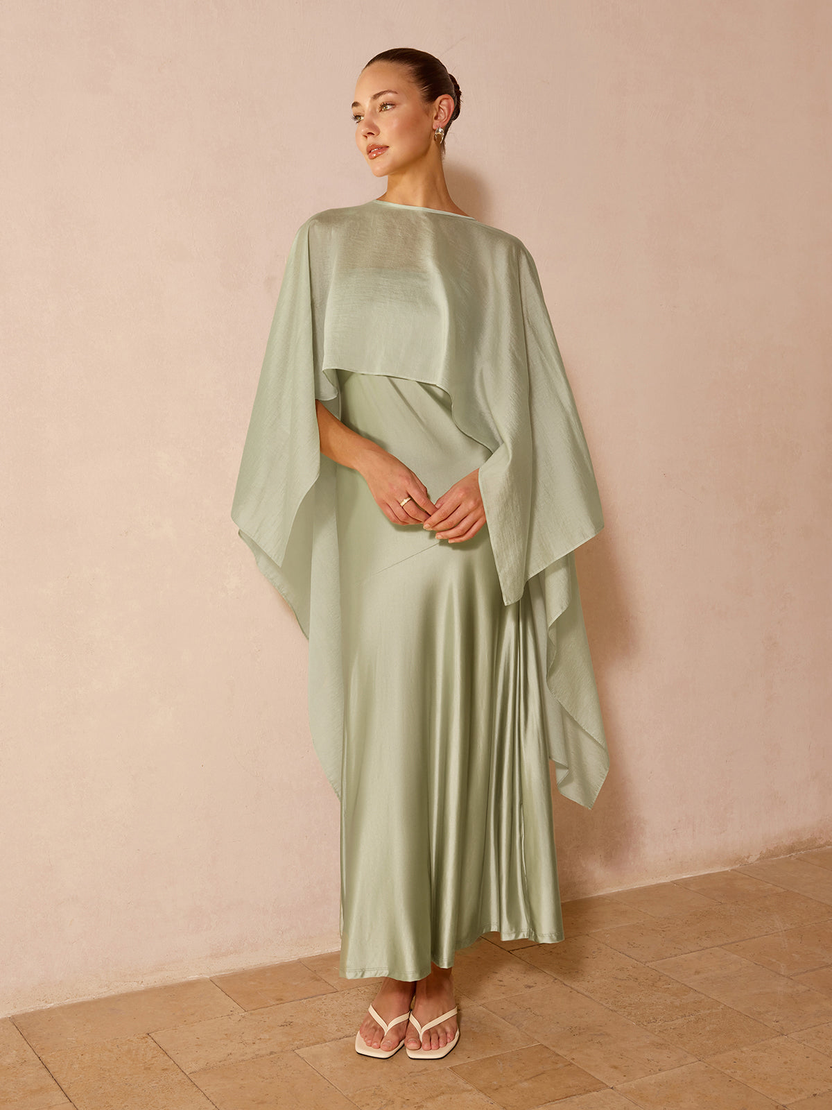 Sheer Capelet & Cami Dress Two-Piece Set